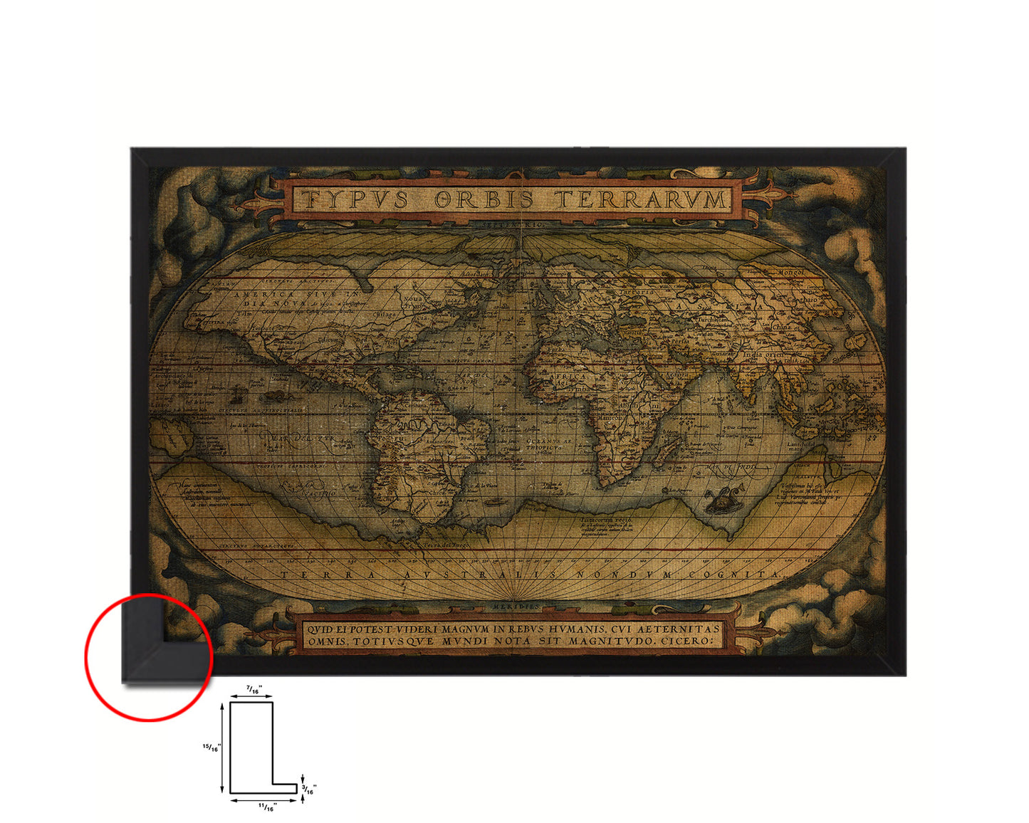 World Ortelius Circa Vintage Map Framed Print Art Wall Decor Gifts