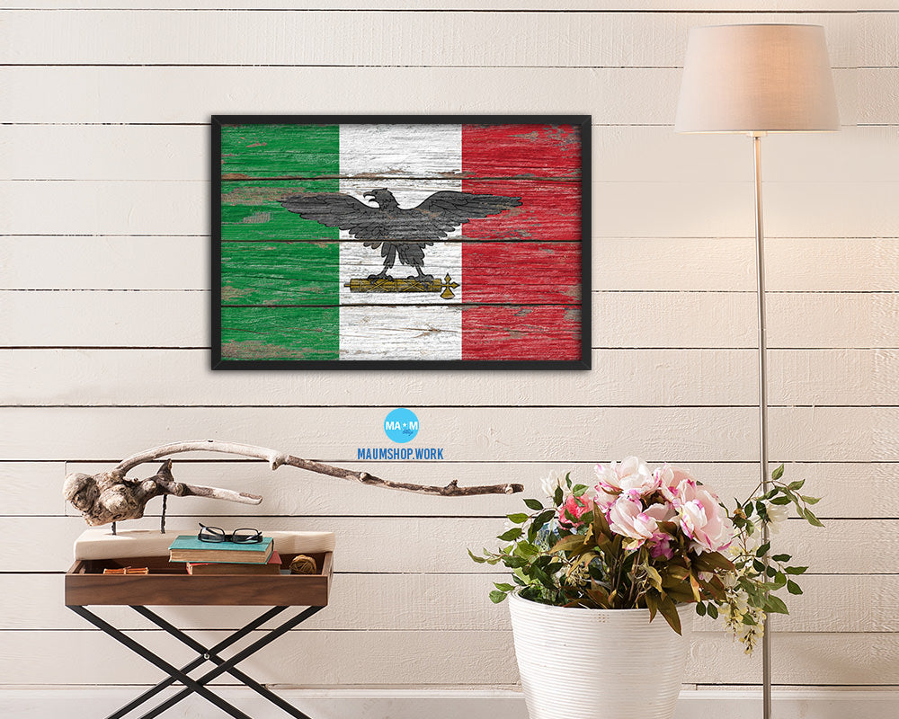 Italy War Eagle Italian Military Wood Rustic Flag Wood Framed Print Wall Art Decor Gifts