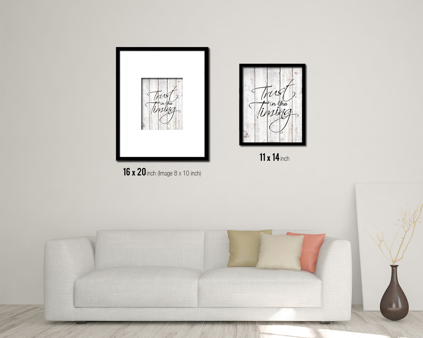Trust in the timing White Wash Quote Framed Print Wall Decor Art