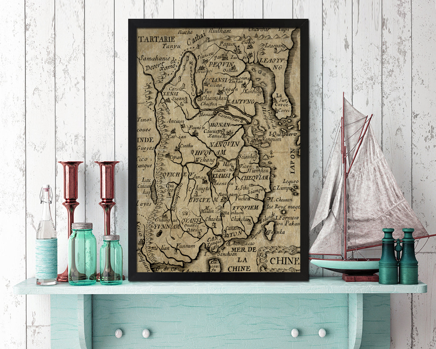 China Historical Map Wood Framed Print Art Wall Decor Gifts