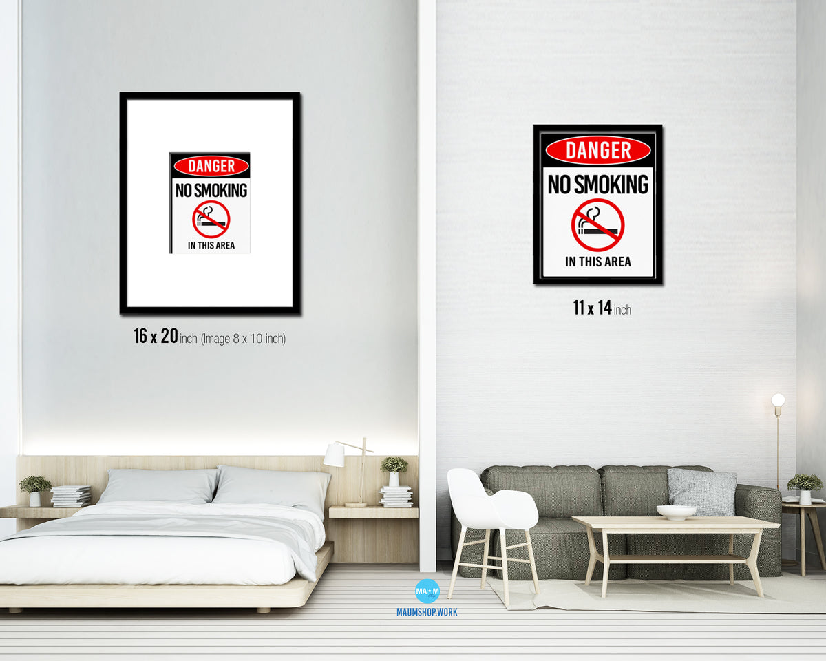 No smoking in this area Notice Danger Sign Framed Print Home Decor Wall Art Gifts