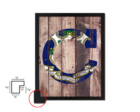 Connecticut State Initial Flag Wood Framed Paper Print Decor Wall Art Gifts, Wood