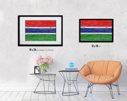 Gambia Country Wood Rustic National Flag Wood Framed Print Wall Art Decor Gifts