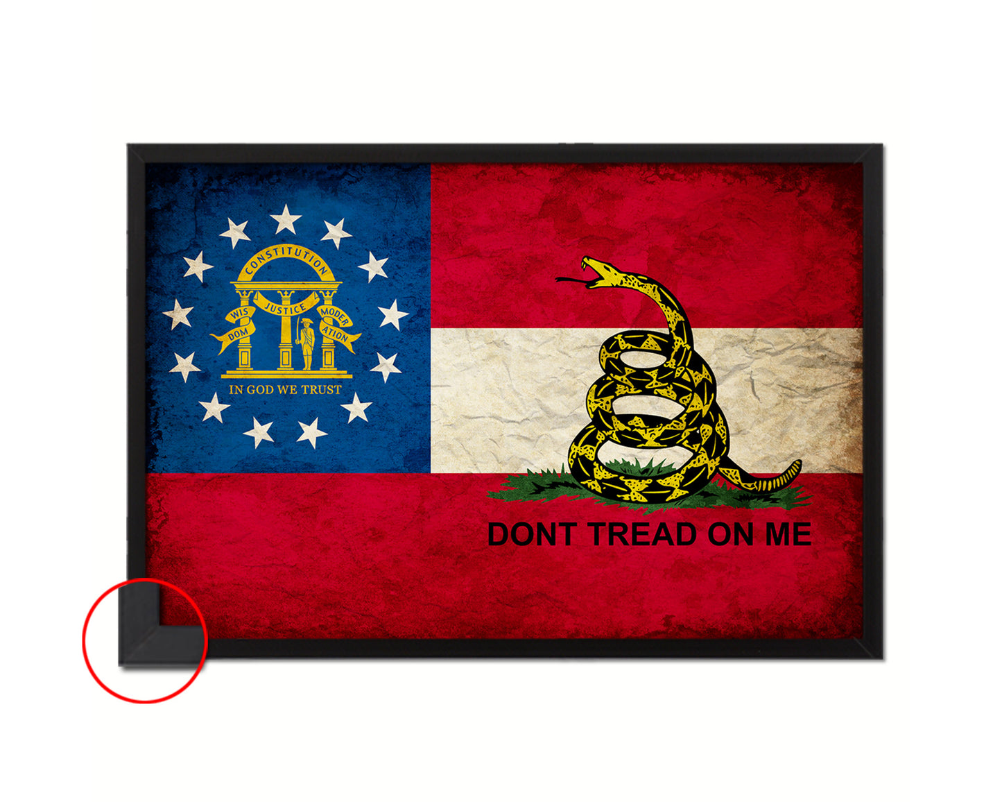 Gadsden Don't Tread On Me Georgia State Vintage Military Flag Framed Print Art