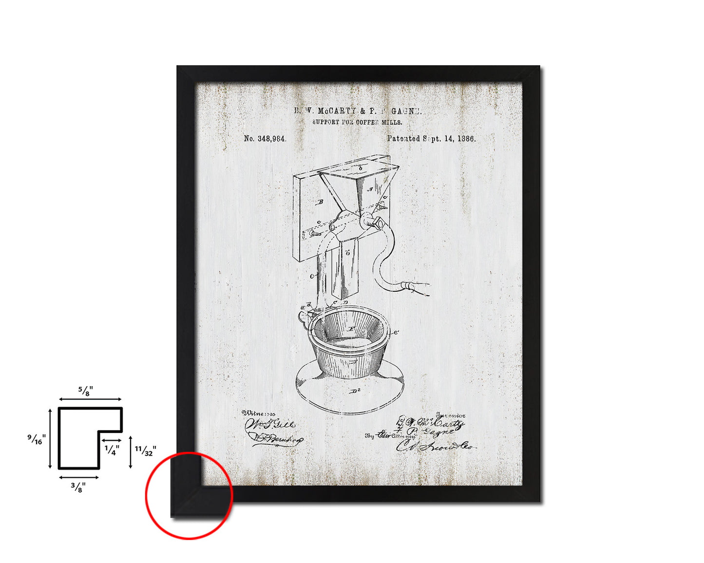 Mill Coffee Vintage Patent Artwork Black Frame Print Wall Art Decor Gifts