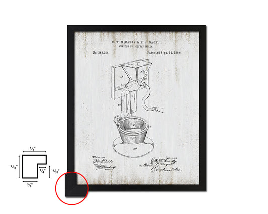 Mill Coffee Vintage Patent Artwork Black Frame Print Wall Art Decor Gifts
