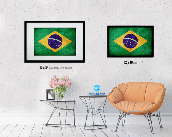 Brazil Country Vintage Flag Wood Framed Print Wall Art Decor Gifts