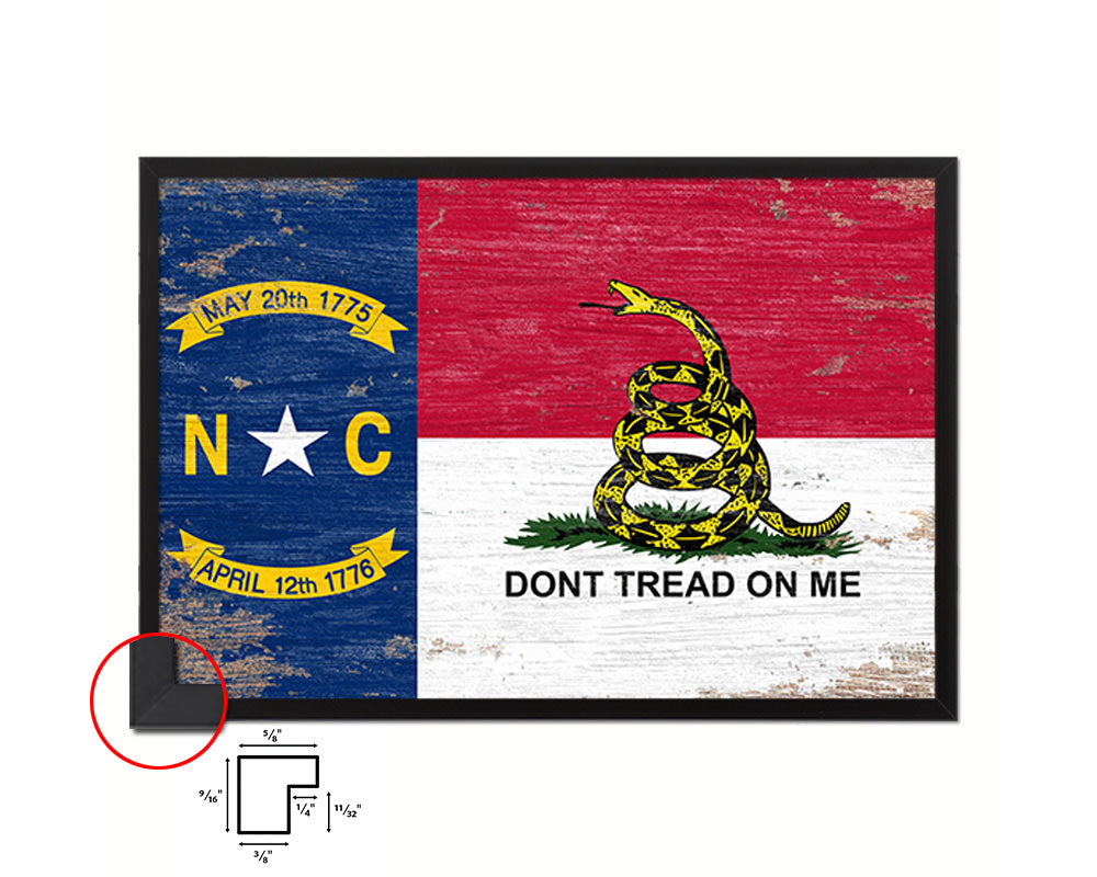 North Carolina State Gadsden Don't Tread On Me Shabby Chic Military Flag Framed Print Art