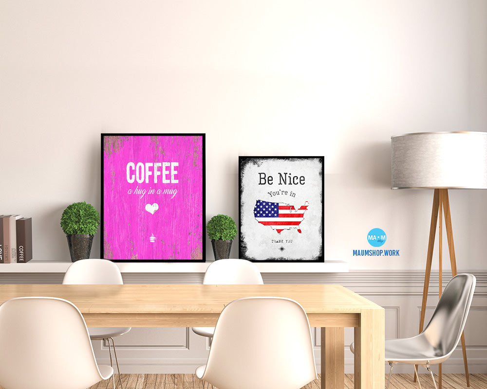 Coffee a hug in a mug Quotes Framed Print Home Decor Wall Art Gifts