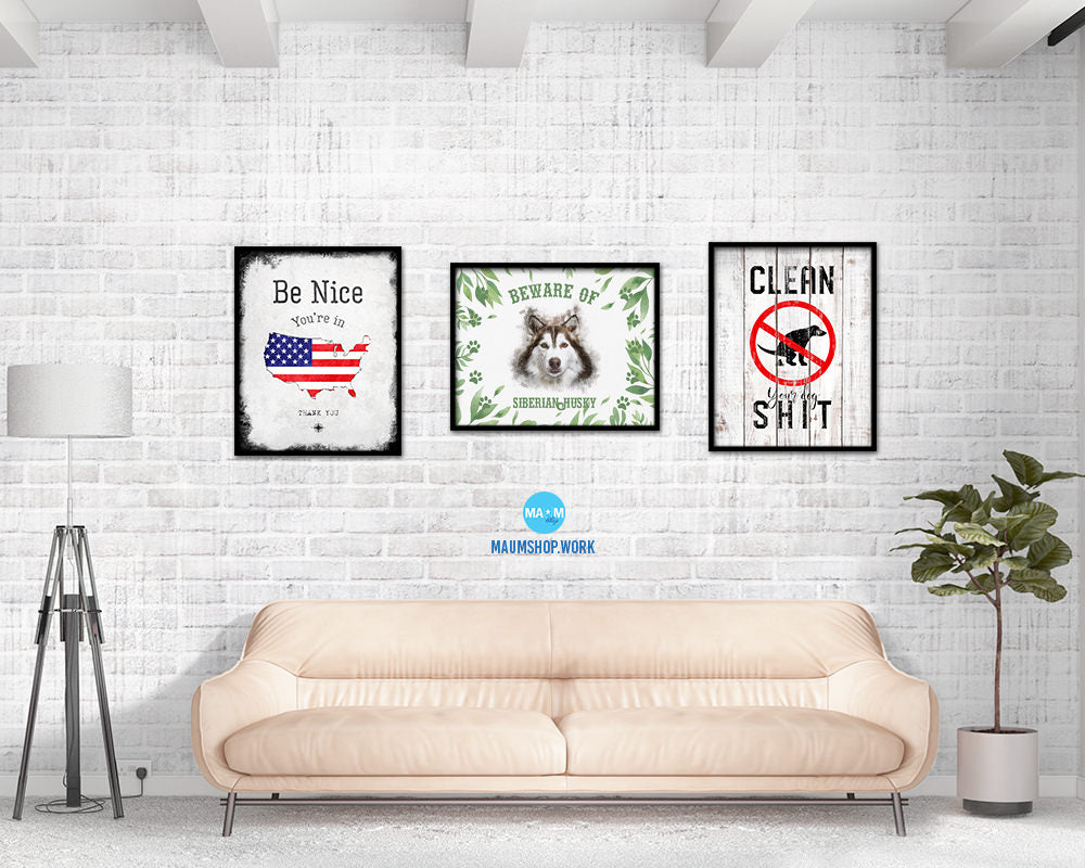 Beware of Russell Terrier Sign Wood Framed Print Wall Art Decor Gifts