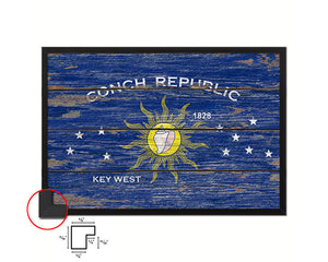 Conch Republic Key West City Florida State Rustic Flag Wood Framed Paper Prints Decor Wall Art Gifts