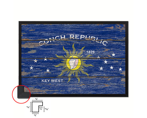 Conch Republic Key West City Florida State Rustic Flag Wood Framed Paper Prints Decor Wall Art Gifts