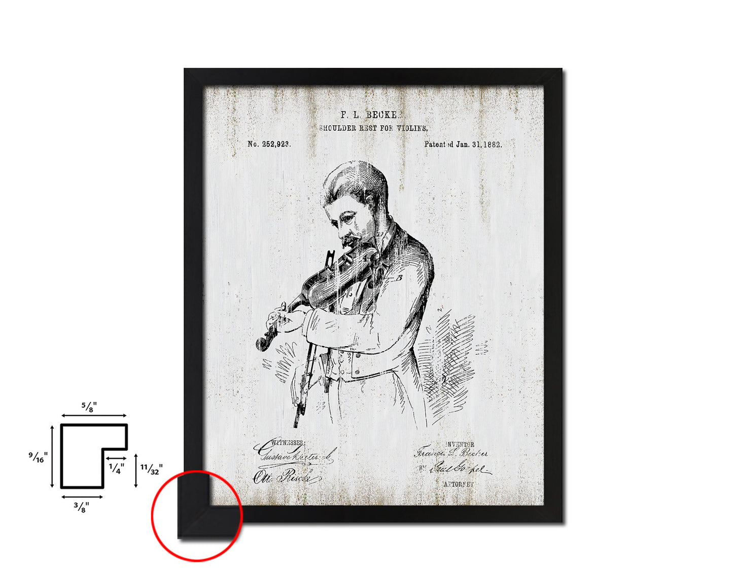 Shoulder Rest for Violins Music Vintage Patent Artwork Black Frame Print Gifts