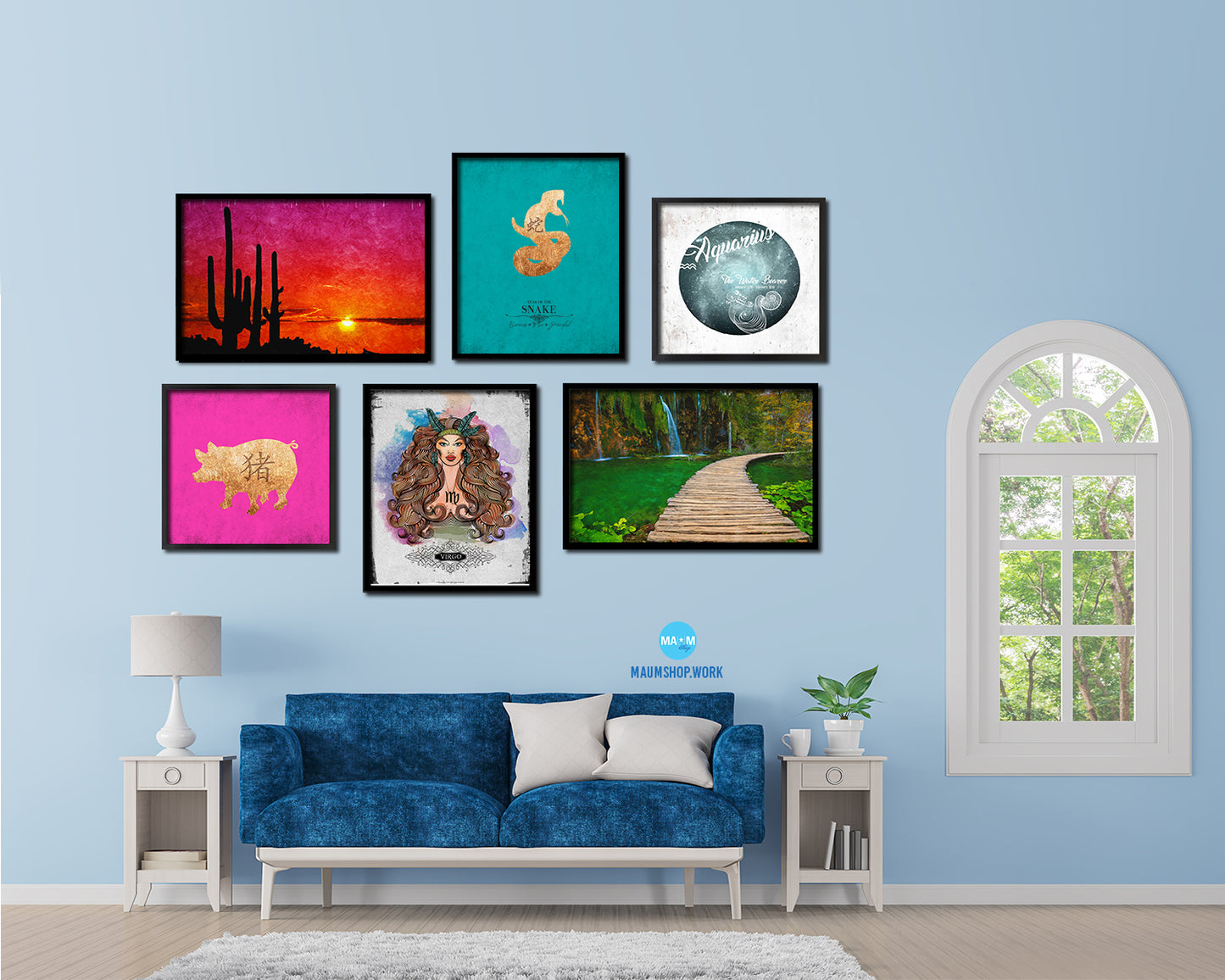 Snake Chinese Zodiac Character Black Framed Art Paper Print Wall Art Decor Gifts, Aqua