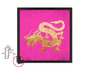 Dragon Chinese Zodiac Character Wood Framed Print Wall Art Decor Gifts, Pink