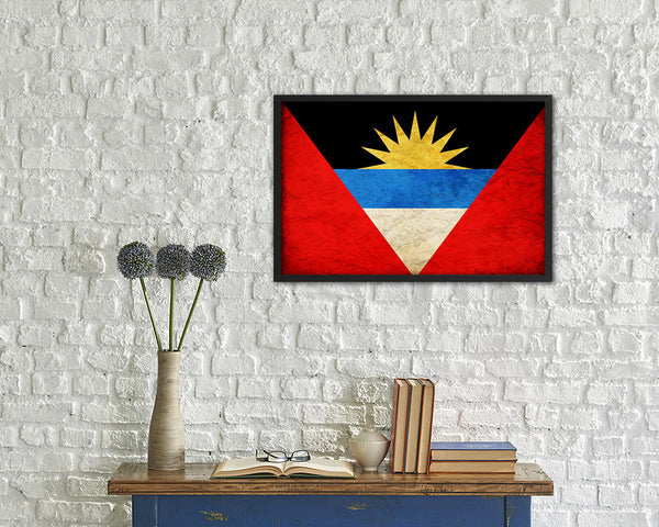 Antigua Barbuda Country Vintage Flag Wood Framed Print Wall Art Decor Gifts