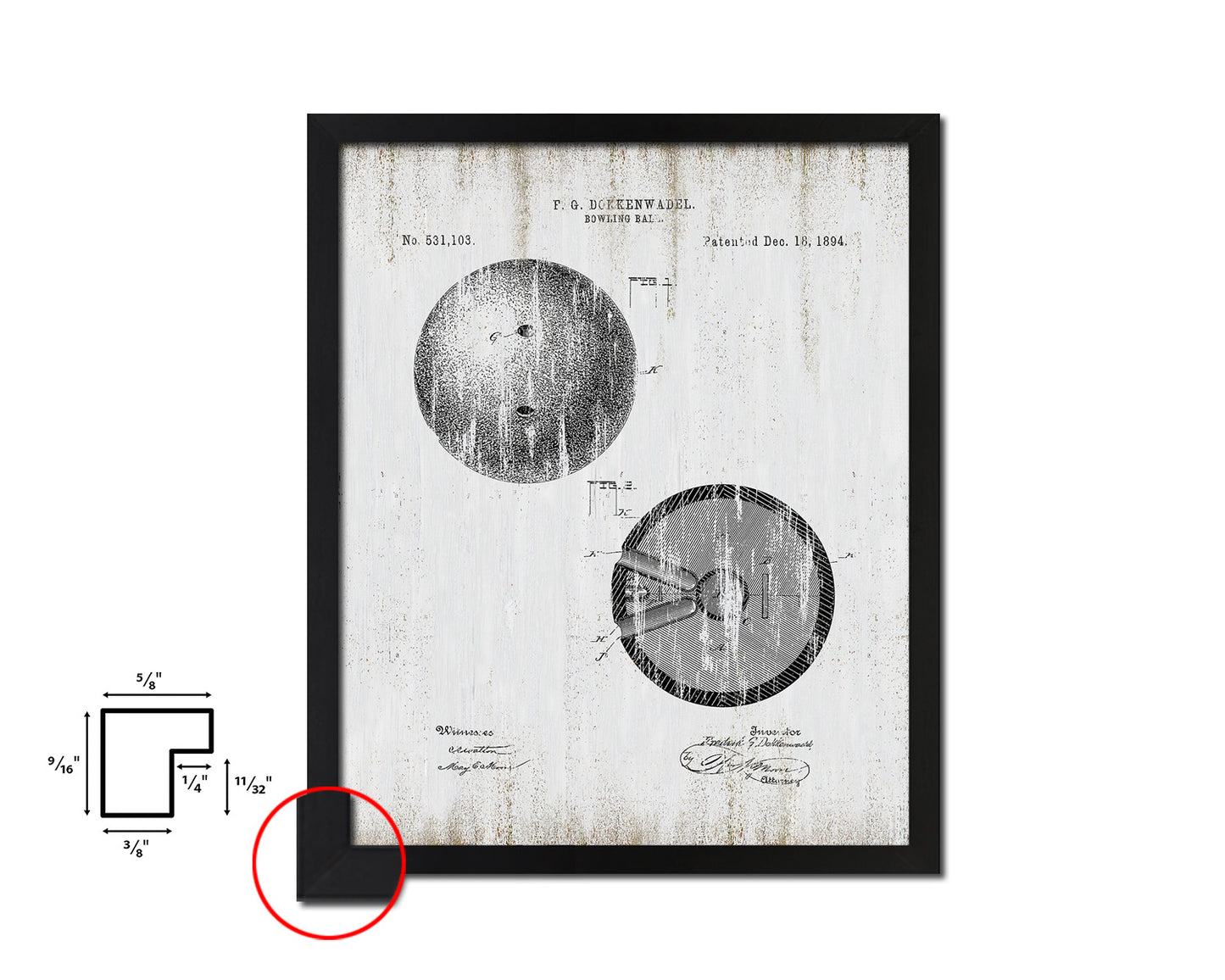 Bowling Ball Sports Vintage Patent Artwork Black Frame Print Gifts