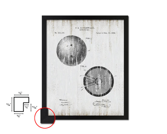 Bowling Ball Sports Vintage Patent Artwork Black Frame Print Gifts