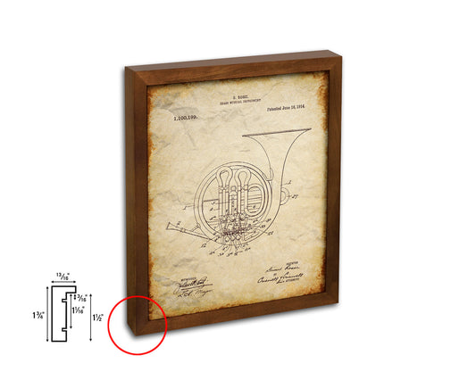 Horn Brass Musical Instrument Music Vintage Patent Artwork Walnut Frame Gifts