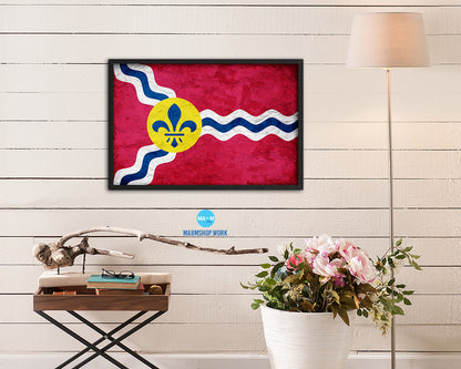 St Louis City Missouri State Vintage Flag Wood Framed Prints Decor Wall Art Gifts
