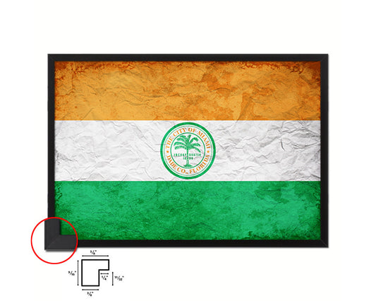 Miami City Florida State Vintage Flag Wood Framed Prints Decor Wall Art Gifts