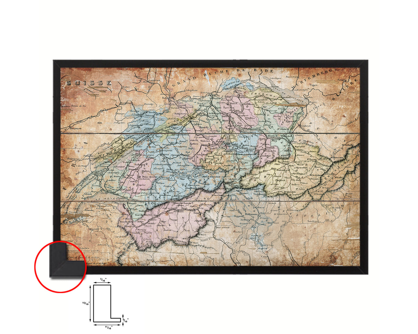 Switzerland 1860 Antique Map Framed Print Art Wall Decor Gifts