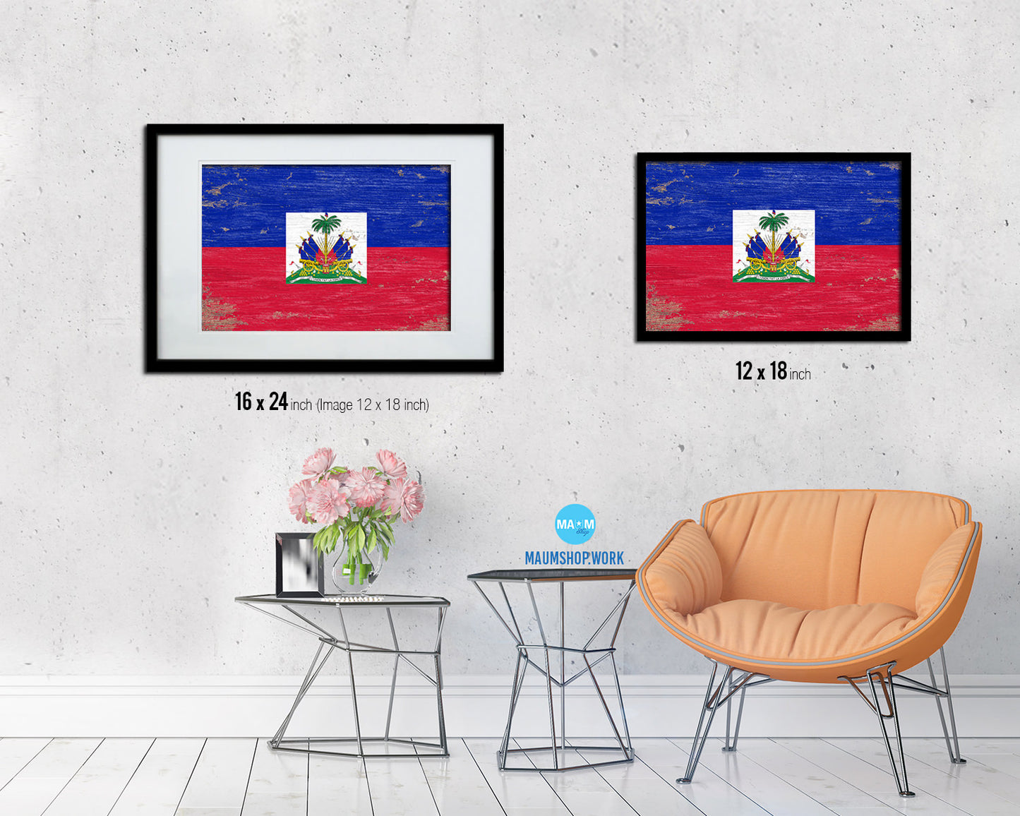 Haiti Shabby Chic Country Flag Wood Framed Print Wall Art Decor Gifts