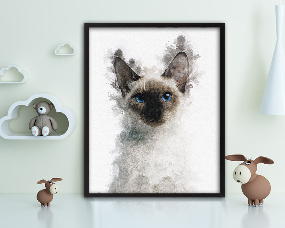 Thai Kitten Cat Kitten Portrait Framed Print Pet Home Decor Custom Watercolor Wall Art Gifts