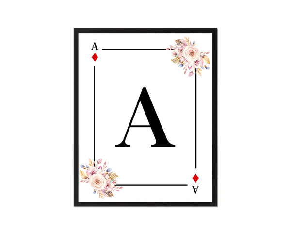 Letter A Personalized Boho Monogram Diamond Card Decks Framed Print Wall Art Decor Gifts