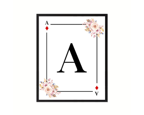 Letter A Personalized Boho Monogram Diamond Card Decks Framed Print Wall Art Decor Gifts