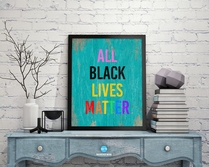All Black Lives Matter Rainbow Pride Peace Right Justice Poster Wood Framed Wall Decor Gifts