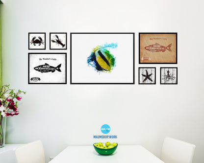 Tropical Fish Framed Print Modern Restaurant Sushi Bar Modern Watercolor Wall Art Decor