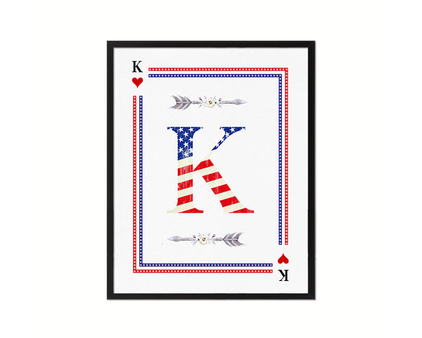 Letter K Custom Monogram Card Decks Heart American Flag Framed Print Wall Art Decor Gifts