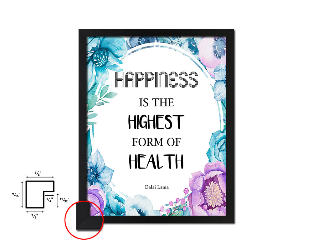 Hapiness is the highest form of health Quote Boho Flower Framed Print Wall Decor Art