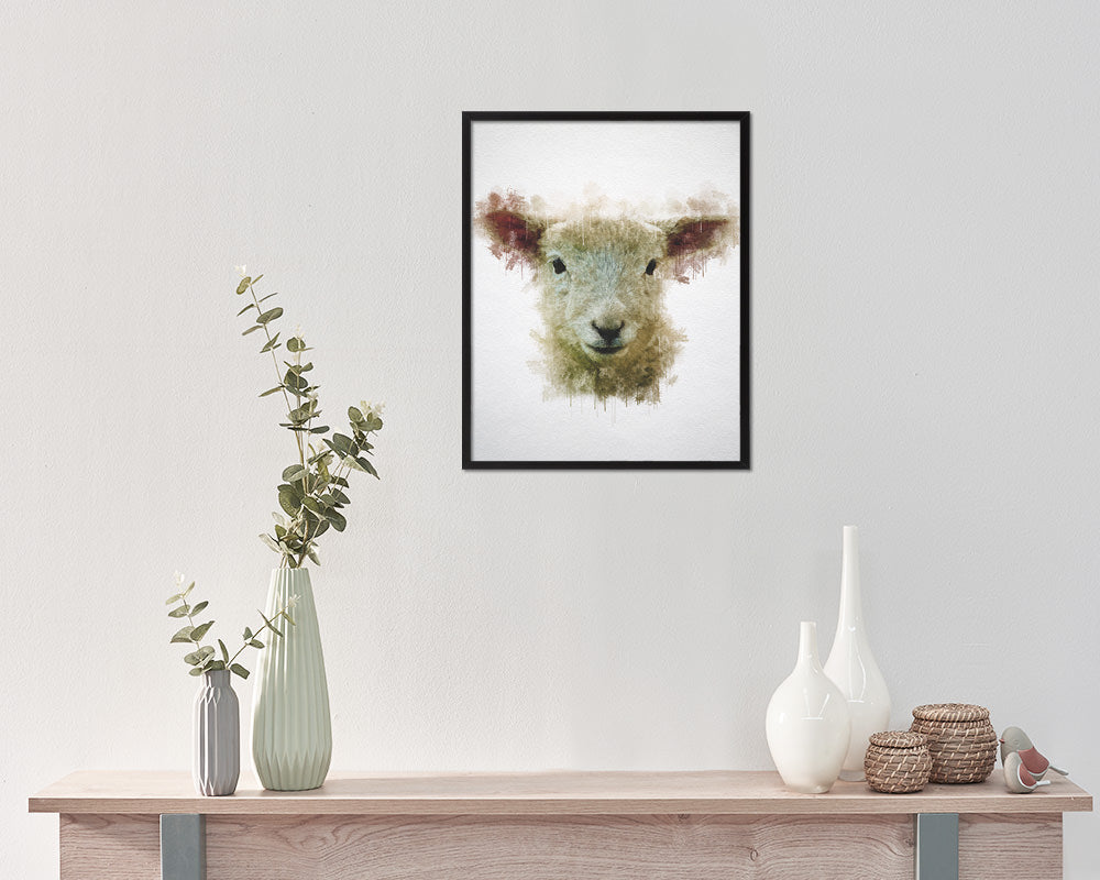 Lamb Animal Painting Print Framed Art Home Wall Decor Gifts