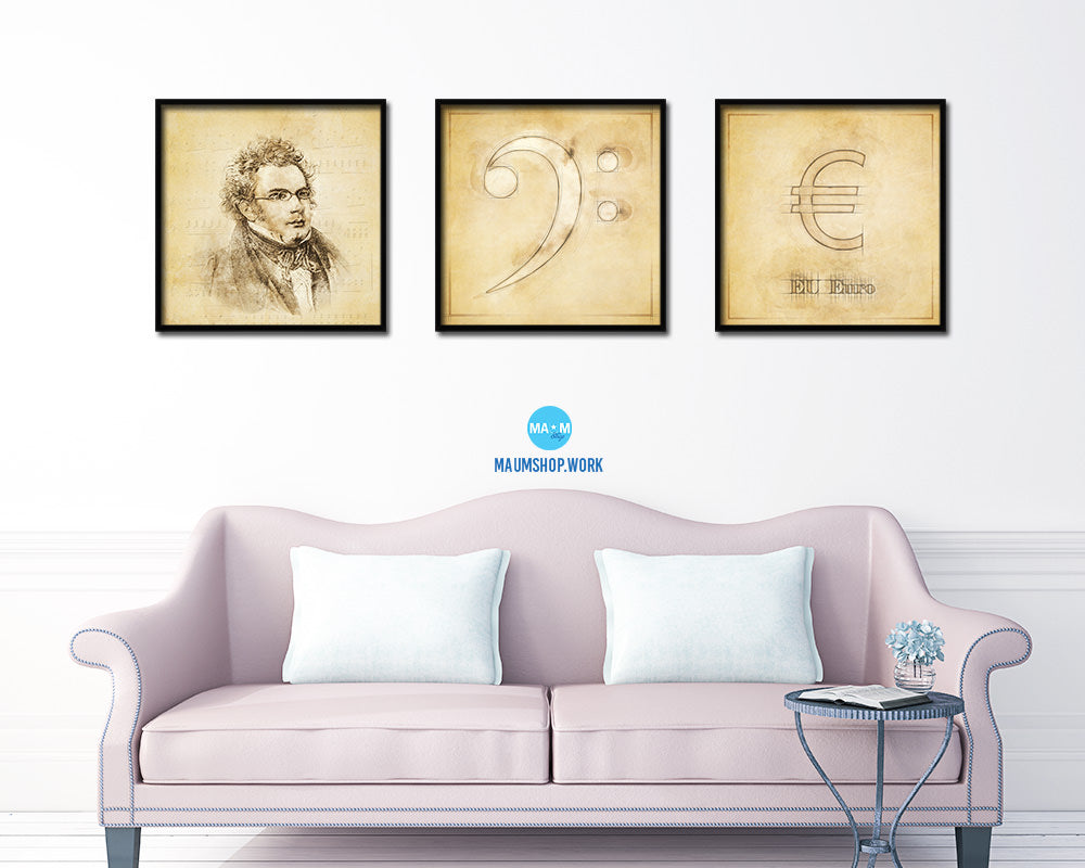 Bass Clef Vintage Musical Symbol Framed Print Orchestra Teacher Gifts Home Wall Decor