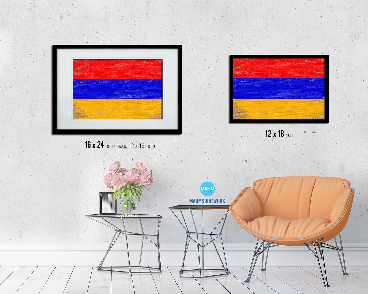 Armenia Shabby Chic Country Flag Wood Framed Print Wall Art Decor Gifts