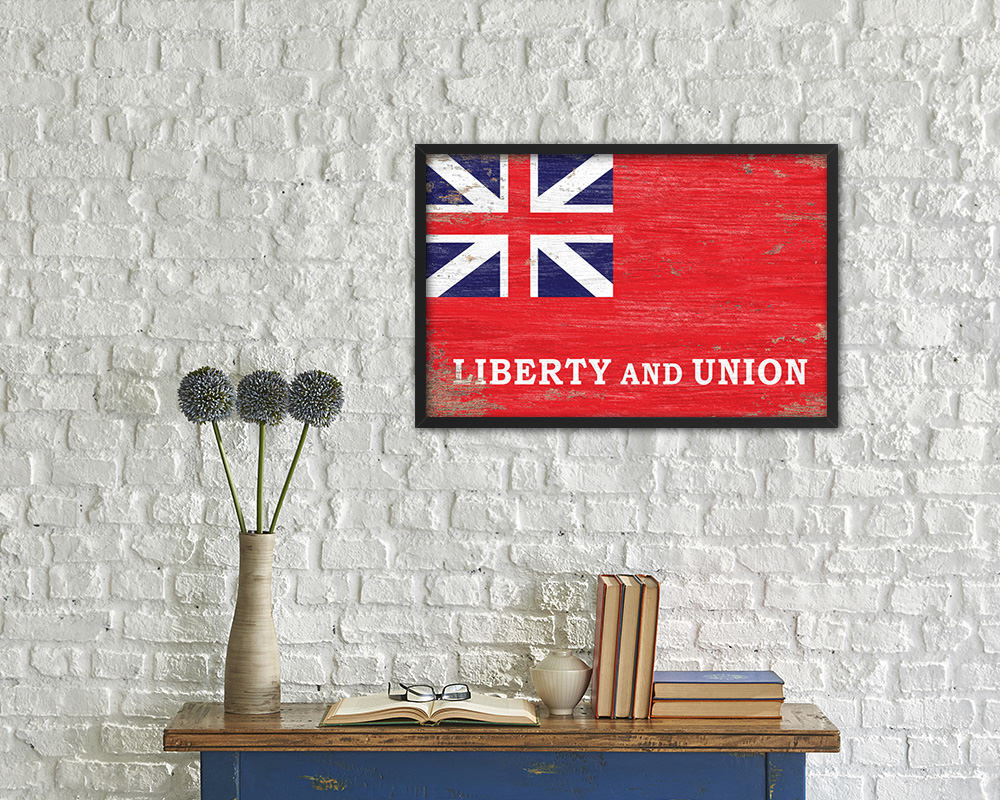 Liberty and Union Shabby Chic Military Flag Framed Print Decor Wall Art Gifts