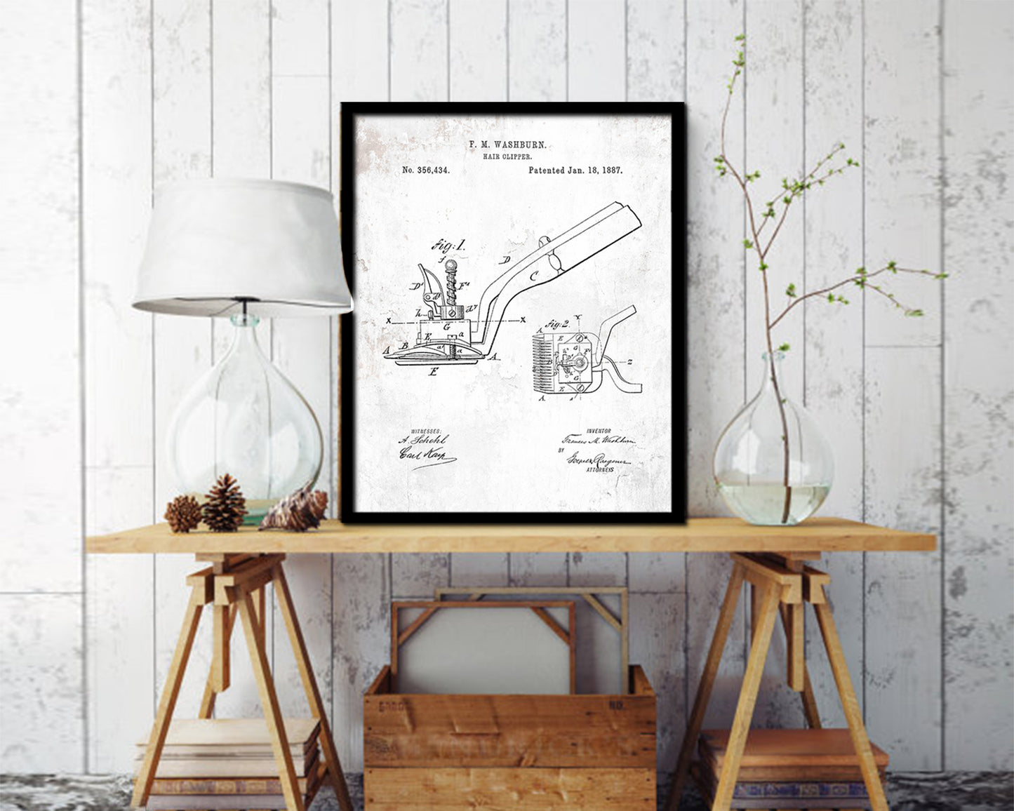 Hair Clipper Barbershop Vintage Patent Artwork Black Frame Print Wall Art Decor Gifts