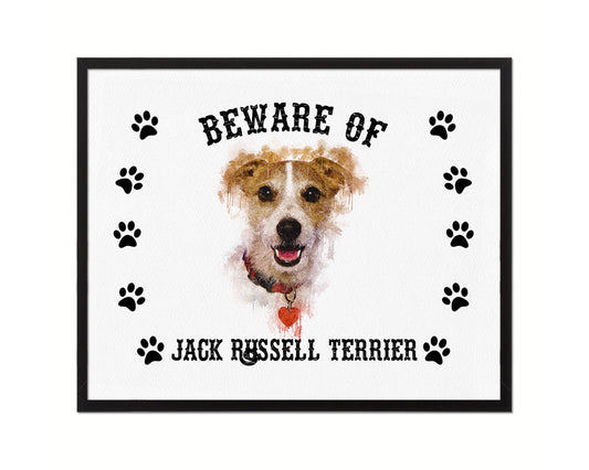 Beware of Jack Russell Terrier Sign Wood Framed Print Wall Art Decor Gifts