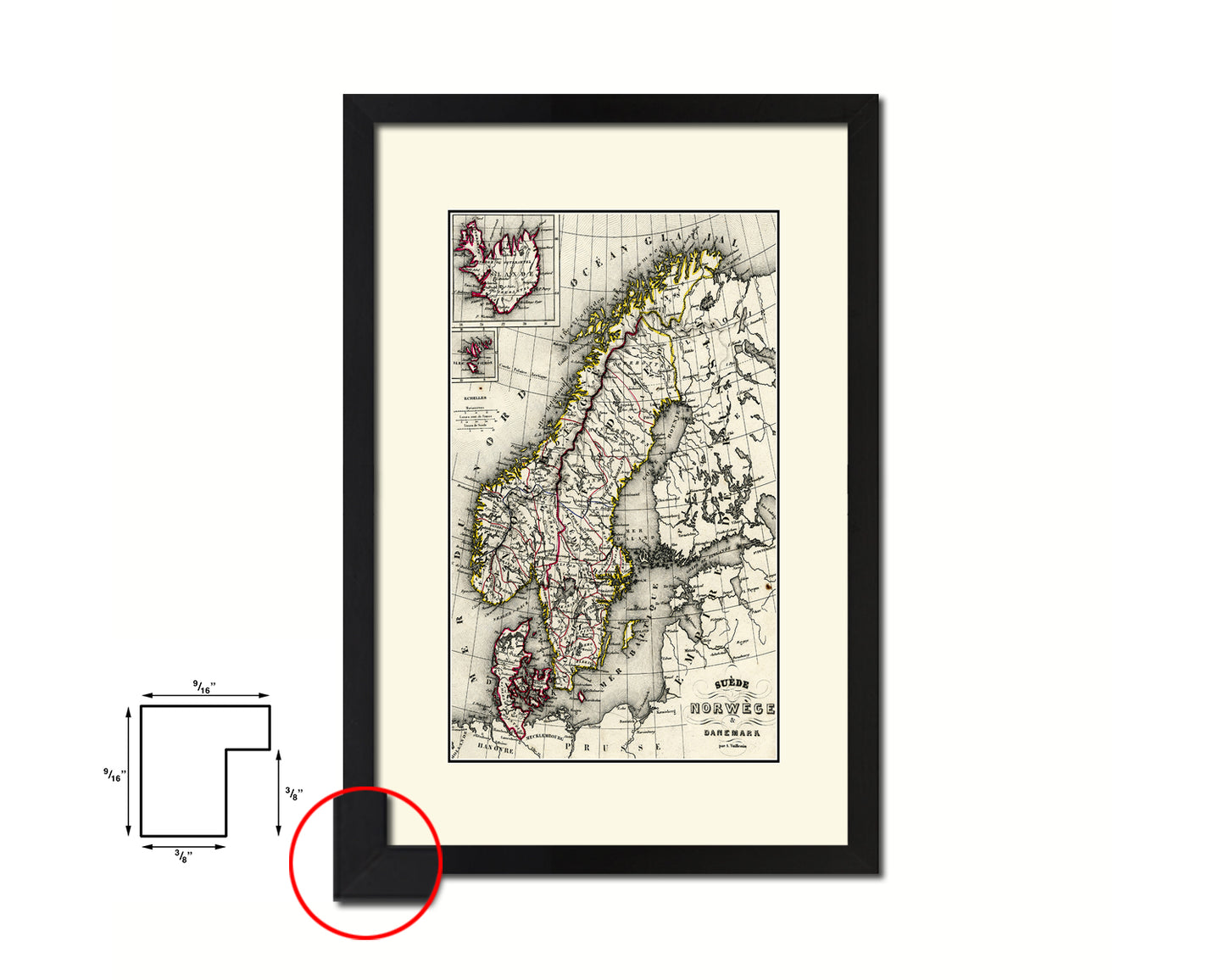 Sweden Norway Scandinavia Old Map Wood Framed Print Art Wall Decor Gifts