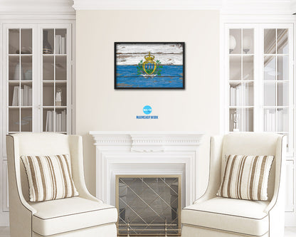 San Marino Country Wood Rustic National Flag Wood Framed Print Wall Art Decor Gifts