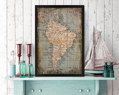 South America Antique Map Wood Framed Print Art Wall Decor Gifts