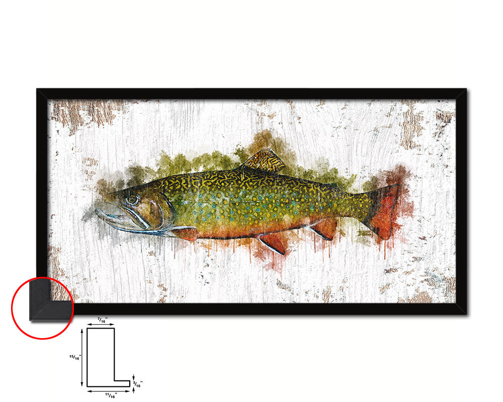 Brook Trout Fish Art Wood Frame Shabby Chic Restaurant Sushi Wall Decor Gifts, 10" x 20"