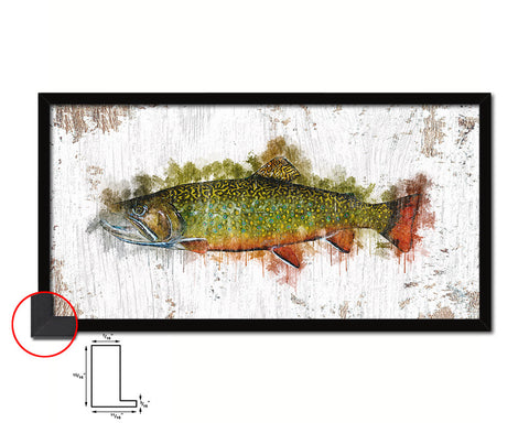 Brook Trout Fish Art Wood Frame Shabby Chic Restaurant Sushi Wall Decor Gifts, 10" x 20"