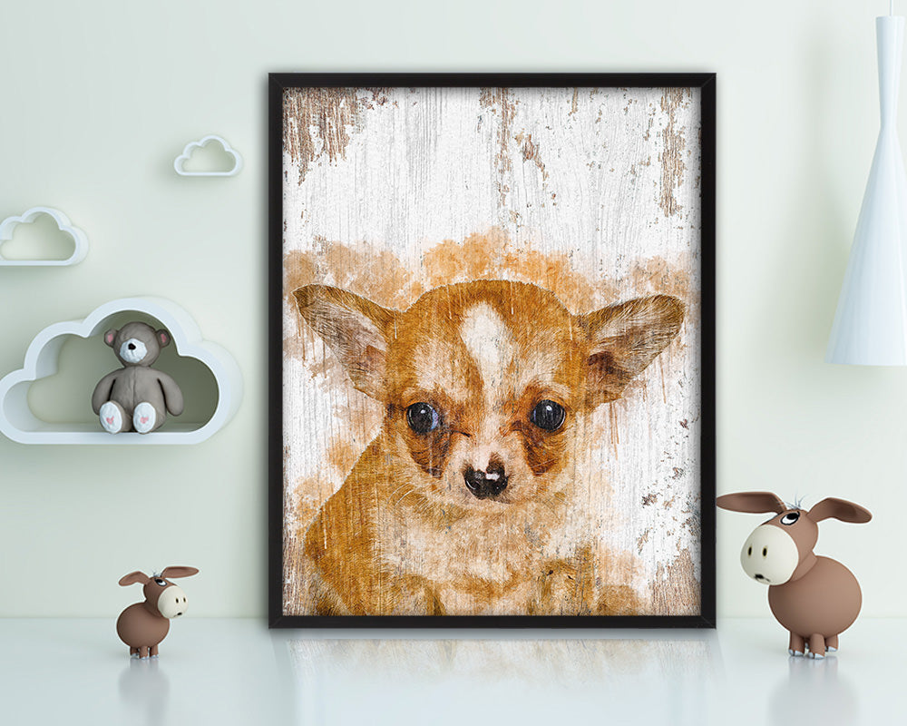Chihuahua 3 months Dog Puppy Portrait Framed Print Pet Watercolor Wall Decor Art Gifts