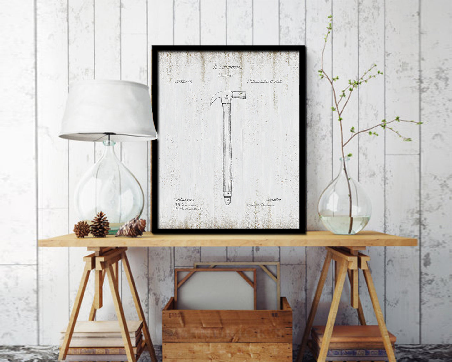 Hammer Tools Vintage Patent Artwork Black Frame Print Gifts