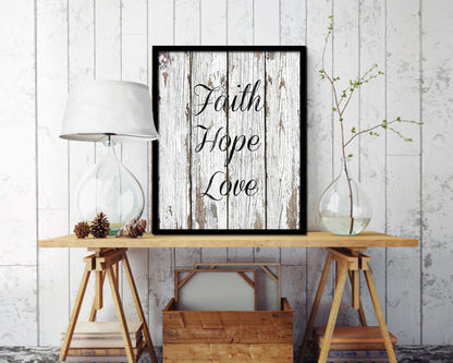 Faith Hope Love Quote Wood Framed Print Home Decor Wall Art Gifts