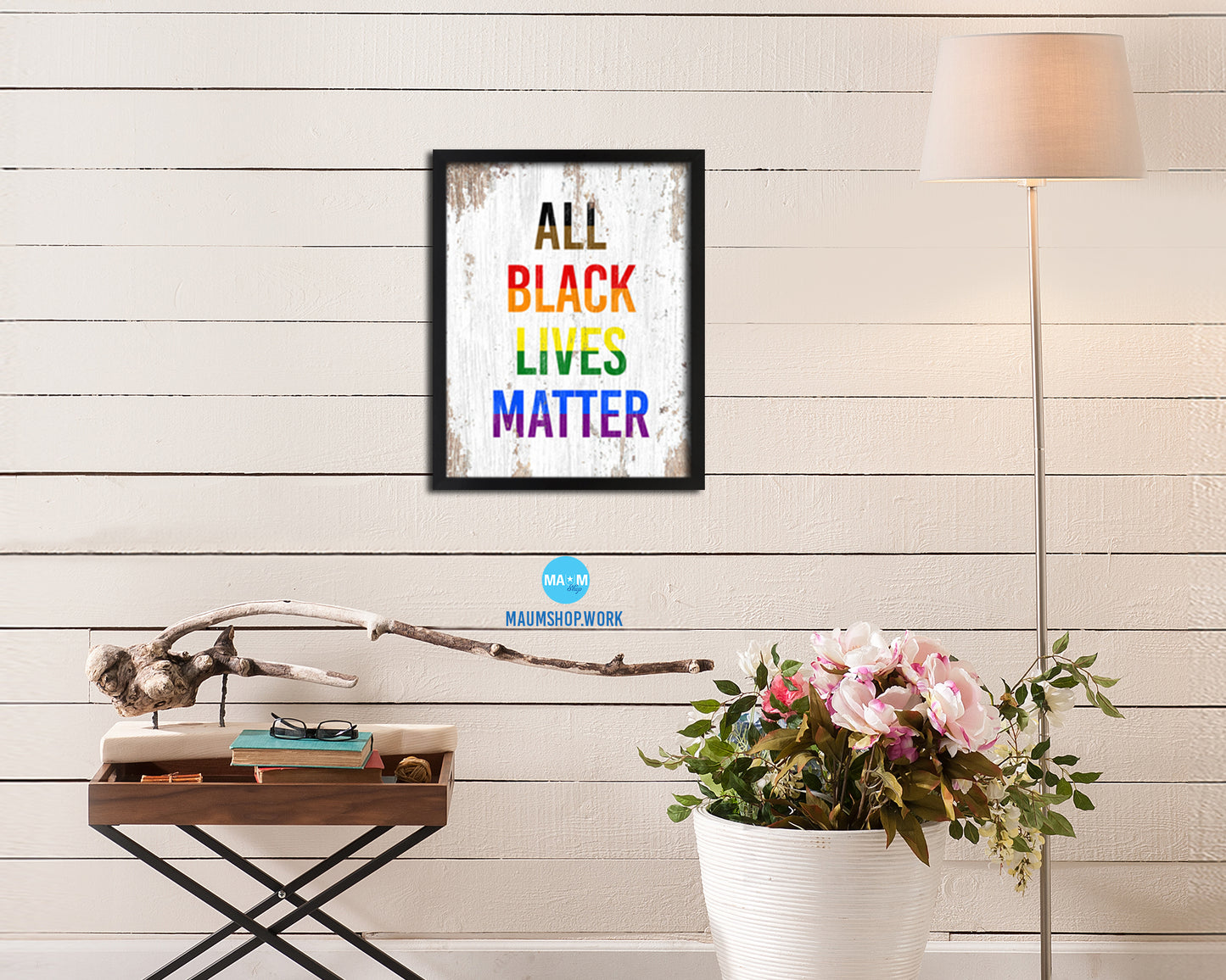 All Black Lives Matter Rainbow Pride Peace Right Justice Poster Wood Framed Wall Decor Gifts