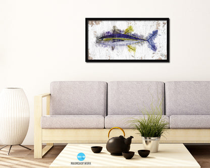 Yellowfin Fish Art Wood Frame Shabby Chic Restaurant Sushi Wall Decor Gifts, 10" x 20"